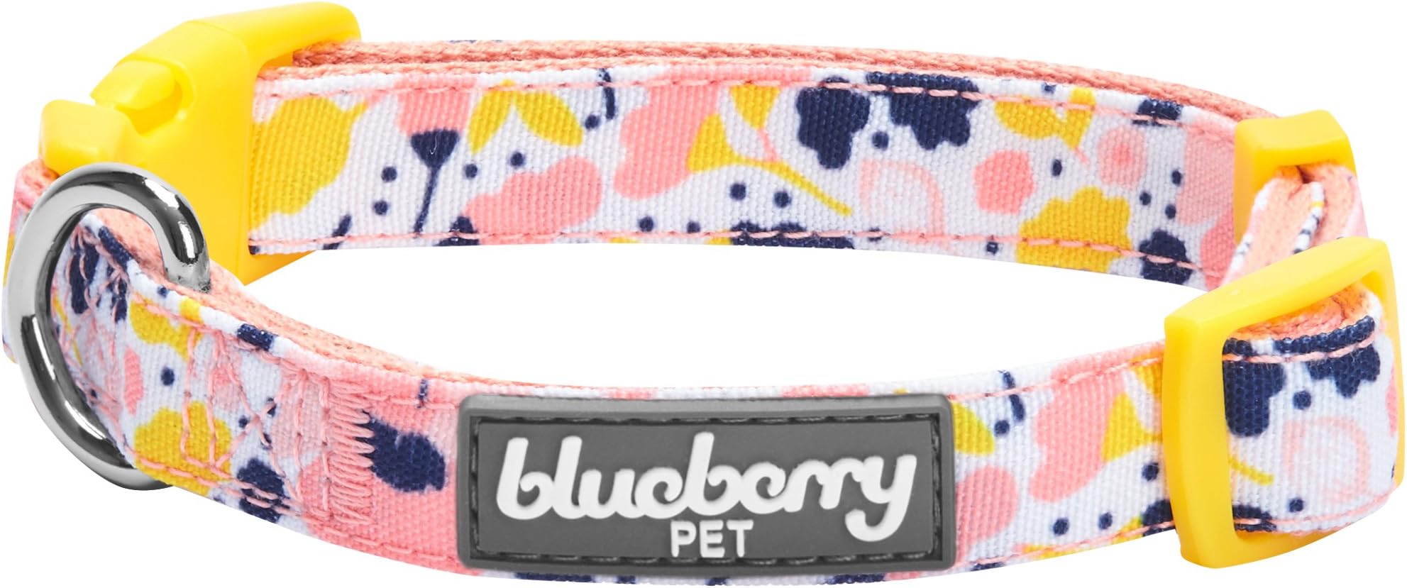 Blueberry Pet 5 Patterns Made Well Blooming Floral Print Adjustable Dog Collar in Creamy White, Medium, Neck 14.5"-20"