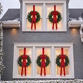Roowest 6 Pack 12'' Christmas Window Wreaths Decorations &amp; Red Velvet Bow | Xmas Window Decor, Artificial Green Wreaths, Adhesive Hook Loop Strips, Front Door Display, Holiday Indoor Outdoor Accents