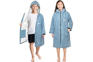 SUN CUBE Swim Parka Boy Girl, Kids Unisex Hooded Changing Robe with Sherpa Lining for Swimming, Surfing, Water Sports