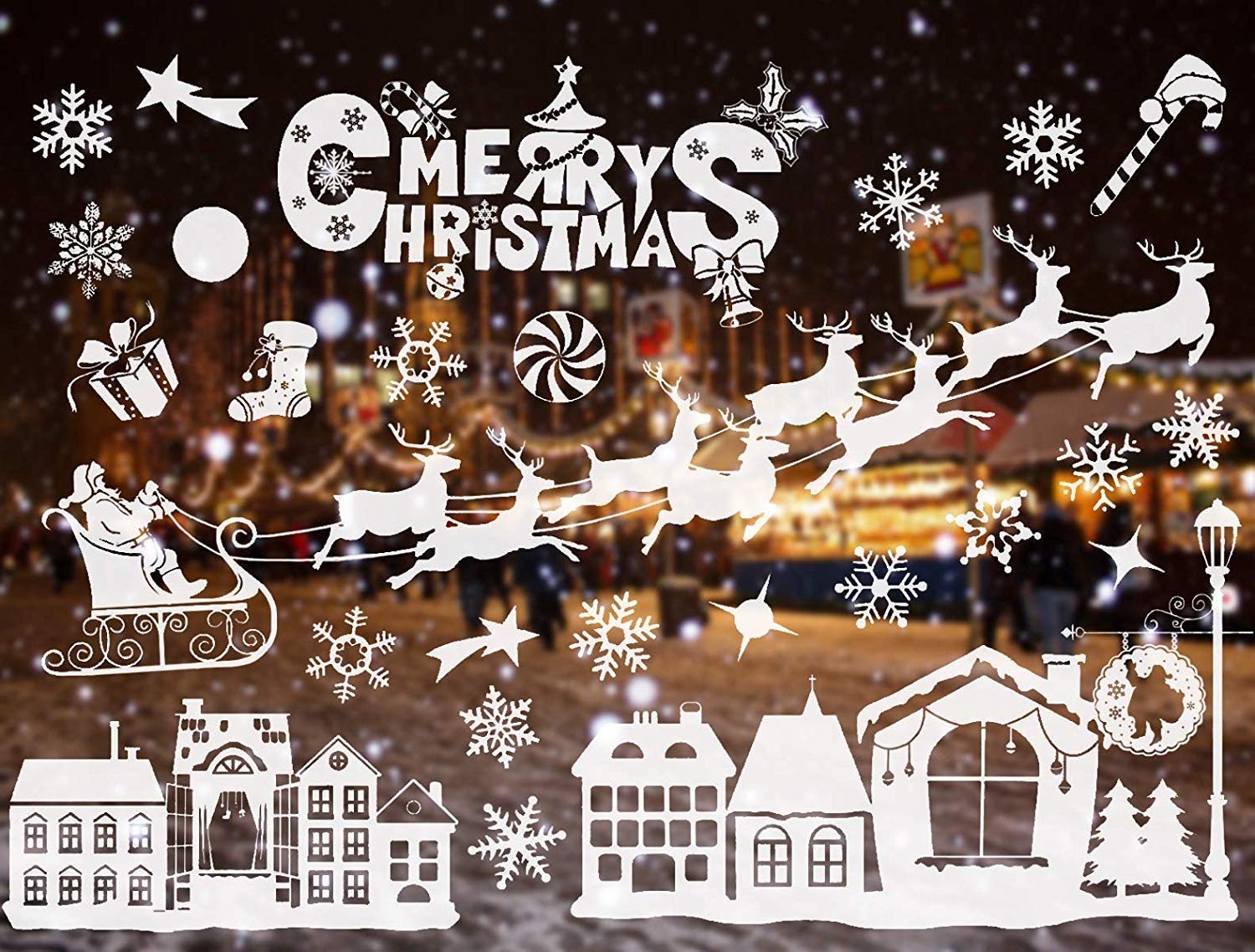 Sinwind Christmas Window Sticker, Window Sticker, PVC Window Decoration, Self-Adhesive Window Film, Christmas Decoration