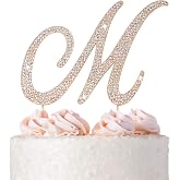 Letter M Cake Topper - Rose Gold Rhinestone - M Monogram or Initial | Premium Rose Gold Metal - Sparkly Rhinestone Cake Decoration - Great for Wedding or Anniversary Parties - Protected in a Box