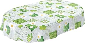 Wachstuchtischdecke abwaschbar Garten Tischdecke Wachstuch Rund Oval Eckig Indoor Outdoor Karo Kamille Grün Oval 220x140cm