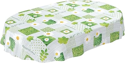 Wachstuchtischdecke abwaschbar Garten Tischdecke Wachstuch Rund Oval Eckig Indoor Outdoor Karo Kamille Grün Oval 220x140cm