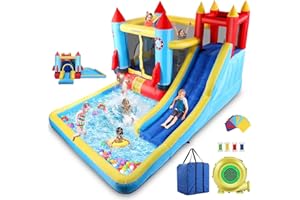 AKEYDIY Bounce House,Inflatable Bounce Castle with Blower for Kids 3-10,Outdoor/Indoor Bouncy House Water Park for Backyard with 2 Splash Slides,Climbing Wall,Ball Pit,Jumping Area (146" x 132" x 81")