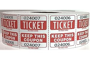 THE TICKET GURUS Easy Read Large Number Double Raffle Ticket Roll 2000 (Easy Read Red)