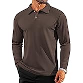 Mens Casual Polo Shirts Long Sleeve Striped Textured Slim Fit Lightweight Soft Classic Collared Golf Shirts