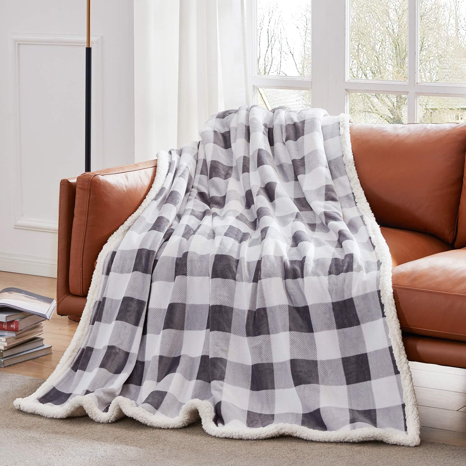 Touchat Sherpa Plaid Throw Blanket, Fuzzy Fluffy Soft Cozy Blanket, Twin Size Plush Fleece Flannel Plush Microfiber Blanket for Couch Bed Sofa (60" X 70", Plaid Grey): Home & Kitchen