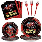Qyeahkj 100PCS Derby Day Plates and Napkins Party Supplies Horse Racing Tableware Set Kentucky Party Decorations Favor Racing Horse Roses Dinner Plates for Derby Day Celebrations Serves 25