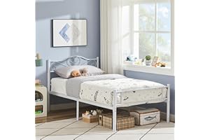 VECELO 14 Inch Twin Size Metal Platform Bed Frame with Headboard and Footboard, Heavy Duty Mattress Foundation with Steel Slats Support, No Box Spring Needed, White