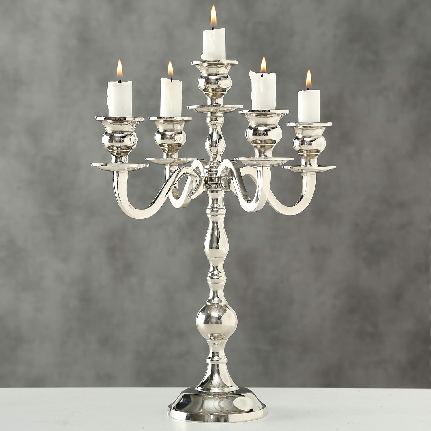Hamptons Five Arm Silver Candelabra, Hand Crafted of Silver Aluminum Nickel, Over 1 Ft Tall (13.75 Inches ) from The Hotel Resort Collection: Kitchen & Dining