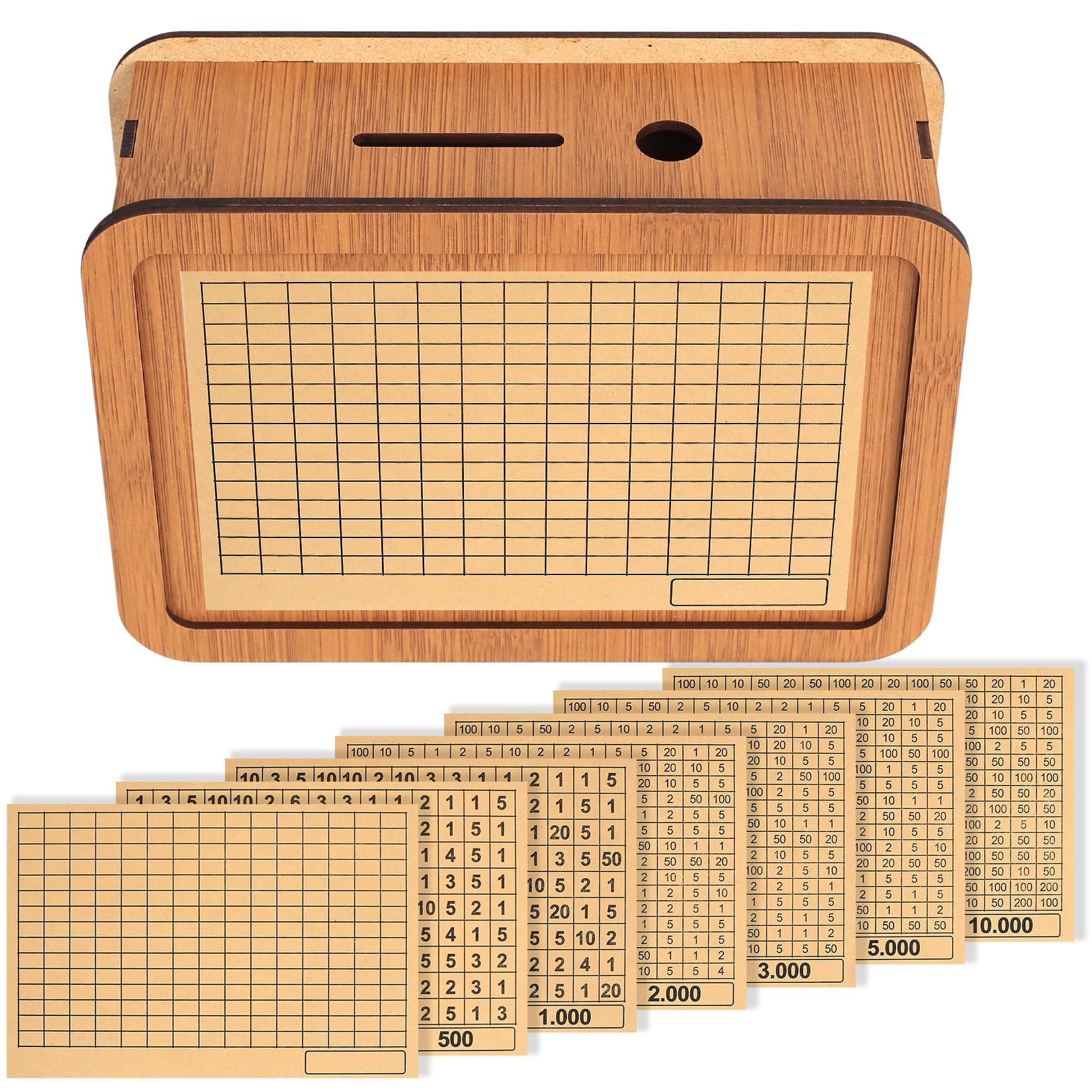 Wooden Money Saving Challenge Box Reusable Cash Vault & Coin Counter Piggy Bank for Adults (Sticker Style)