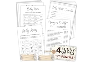 WOODAMORE Fun Baby Shower Games Gender Neutral - Baby Shower Bingo Game For Girl, Baby Shower Trivia, Games For Boy, Funny Word Scramble Card Decorations