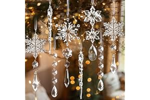 GUASSLEE 18pcs Crystal Christmas Ornaments for Tree Decorations-Hanging Acrylic Snowflake Icicle Ornaments with Drop Pendants for Winter Wonderland Chandelier Crystals Decorations Supplies