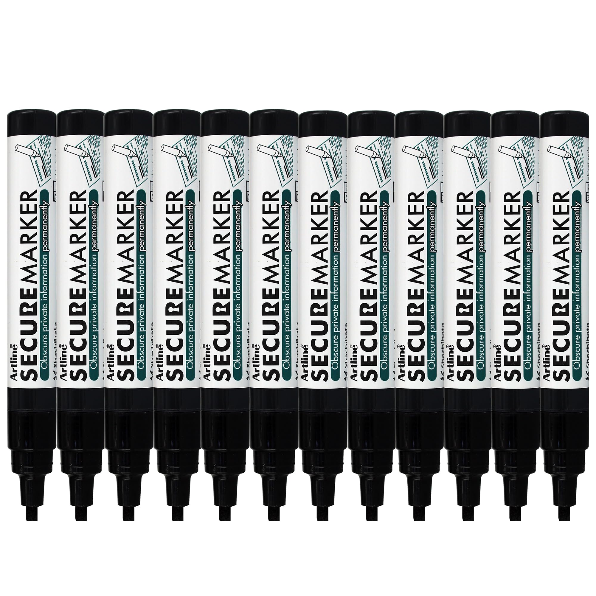 Artline Pack of 12 Secure Permanent Marker Pens Black. Indelible Marker Pens with 4mm Chisel Tip for Obscuring Private Information Permanently - Genuine Permanent Markers & Marker Pens
