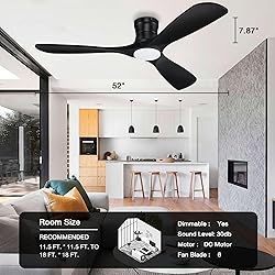 Hoenofly 52” Smart Wood Low Profile Ceiling Fan