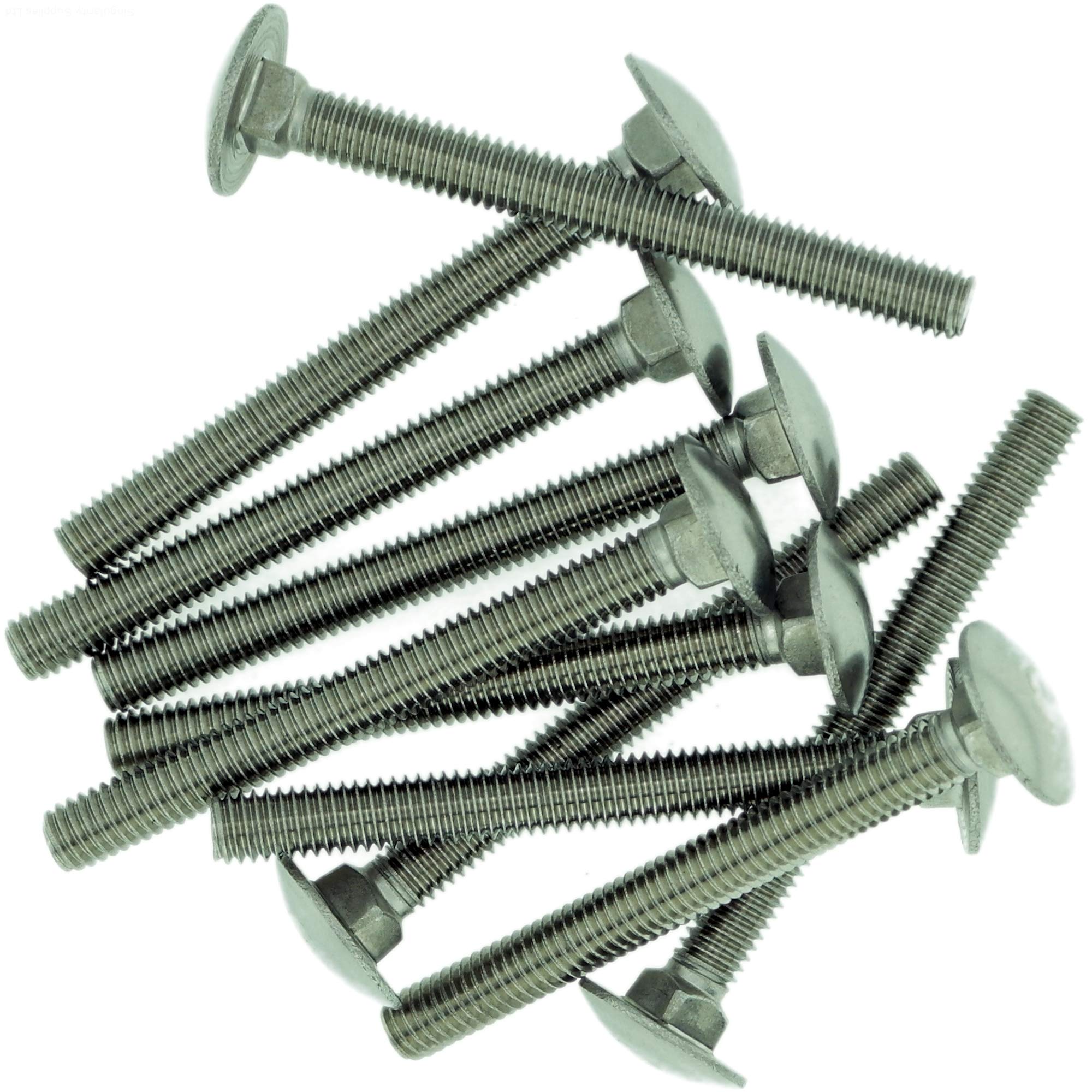 M5 (5mm x 18mm) Cup Square Carriage Bolt (Fully Threaded) - Stainless Steel (A2) (Pack of 10)
