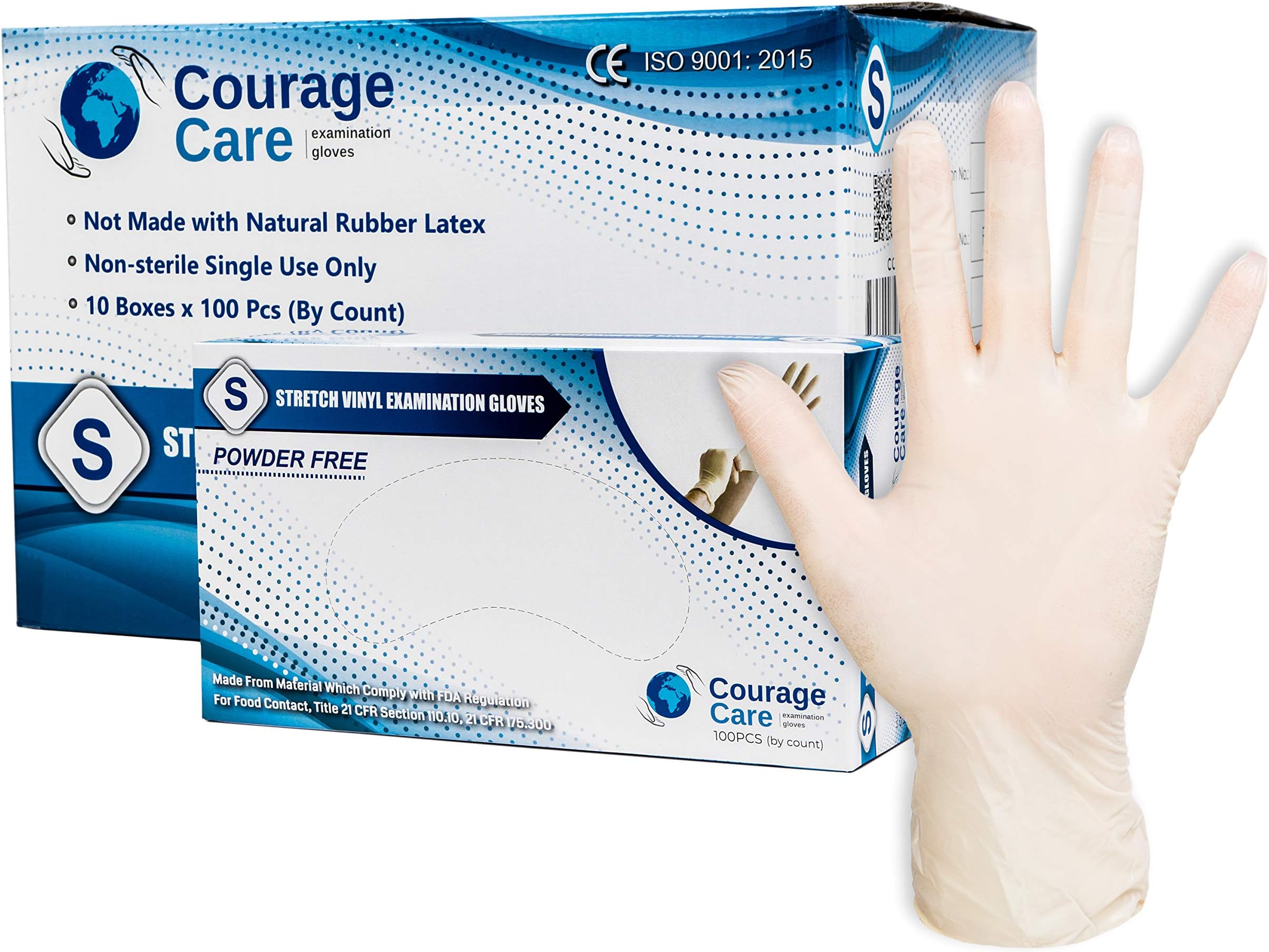Courage Care Stretch Vinyl Exam Gloves Small - 1000 Count Gloves Disposable Latex Free, Powder Free – Heavy Duty Latex Free Exam Gloves - Non Sterile, Ambidextrous – Food Safe, Medical Grade