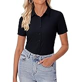 siliteelon Womens Button Down Shirt Slim Fit Stretch Short Sleeve Dress Shirts Wrinkle Free Solid Formal Work Blouses