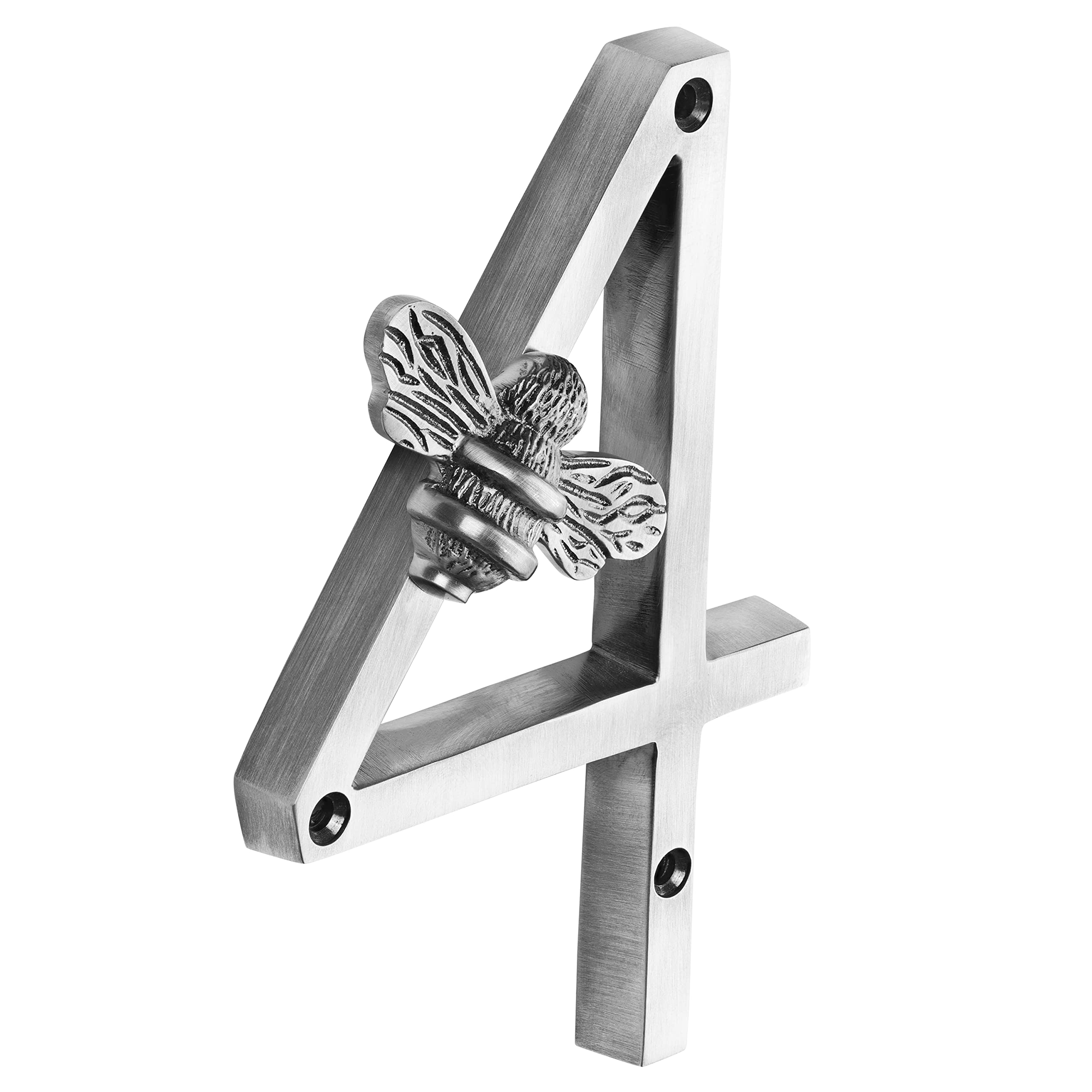 Pewter Brass bee House Number with Bee design | 5 inch Modern Door Sign Numbers Signs Plaques | Street Home Address Numeral (4)