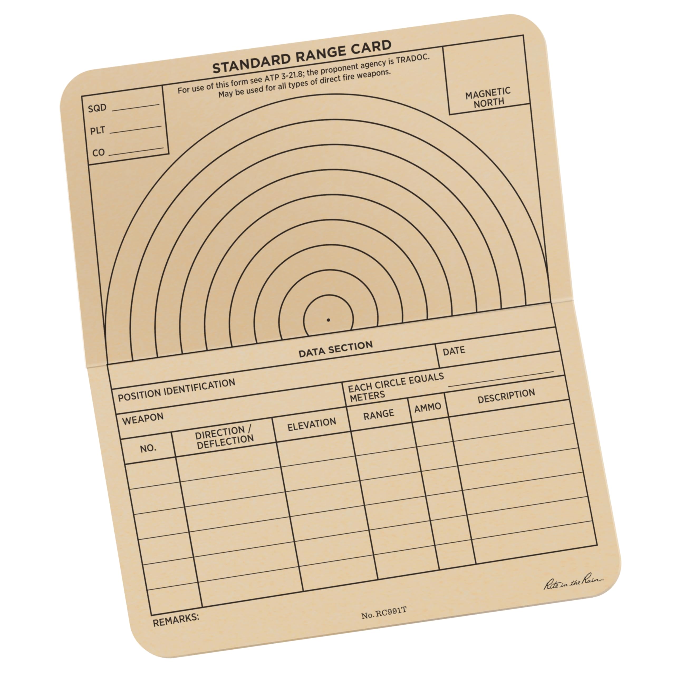 Rite in the Rain All-Weather Combat Card, Range Card, 6" x 5", 50 Weatherproof Cards (No. RC991T)