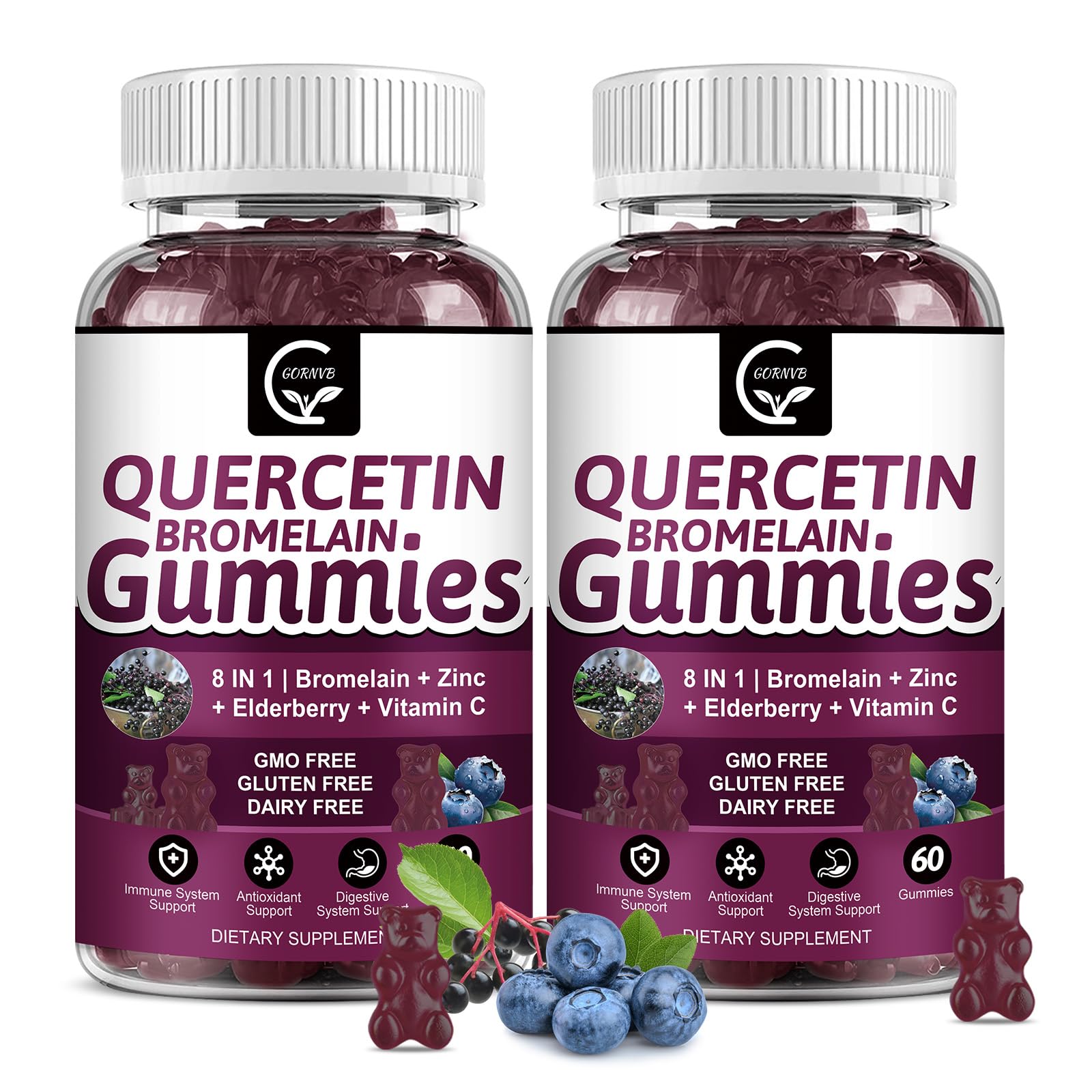 Photo 1 of (2 Pack) Quercetin Gummies - Quercetin with Bromelain 2378mg - Blend with Elderberry, Echinacea Purpurea Extract, Zinc, Vitamin C,D3,K2, Complex Supports Immune, Cardiovascular & Respiratory Function