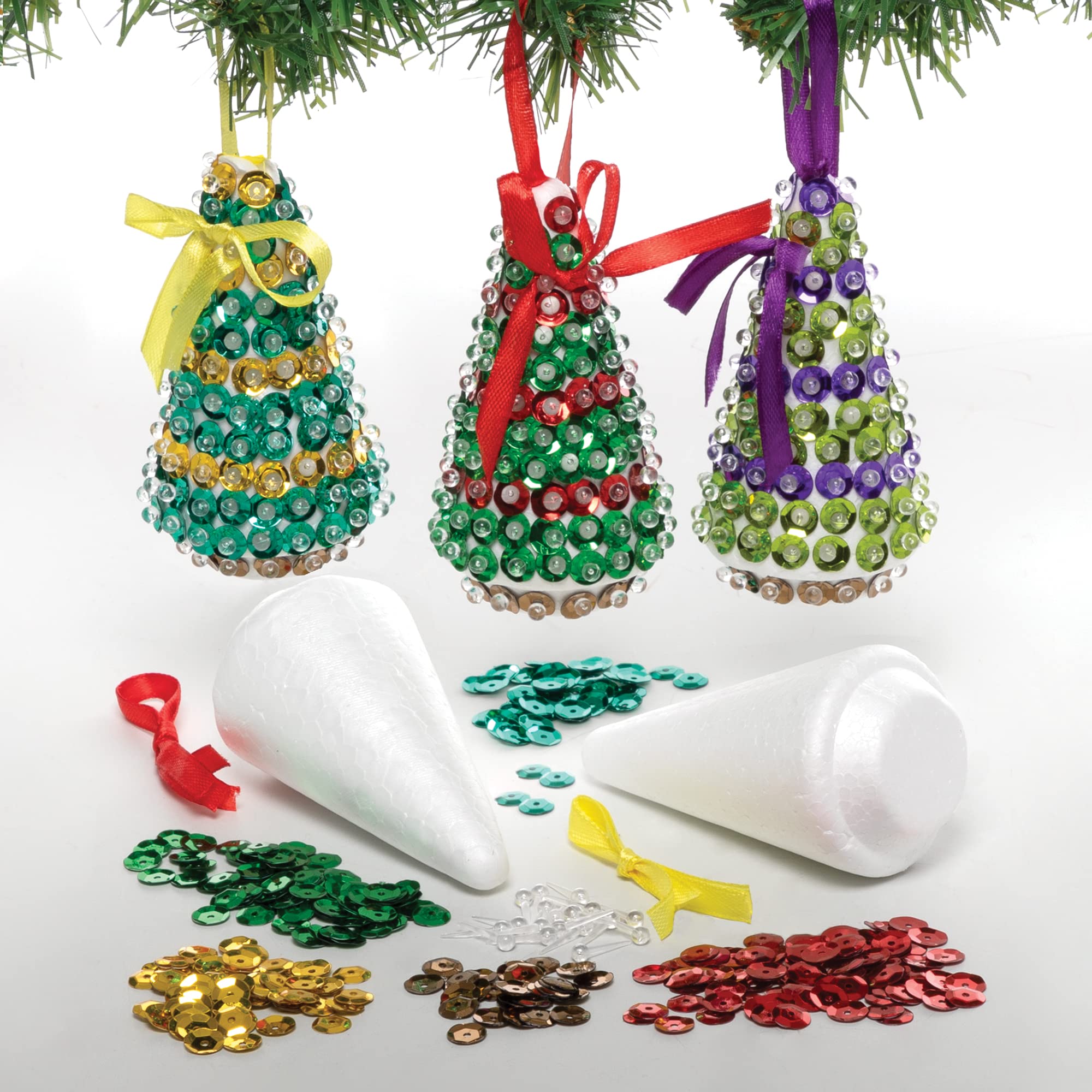 Baker Ross Christmas Tree Sequin Decoration Kits – Pack of 3, Make Your Own Christmas Bauble Decoration, Christmas Decoration Craft Kit (FE881)