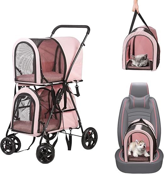 LUCKYERMORE 3in1 Double Pet Stroller + 2 Pet Carrier Bags
