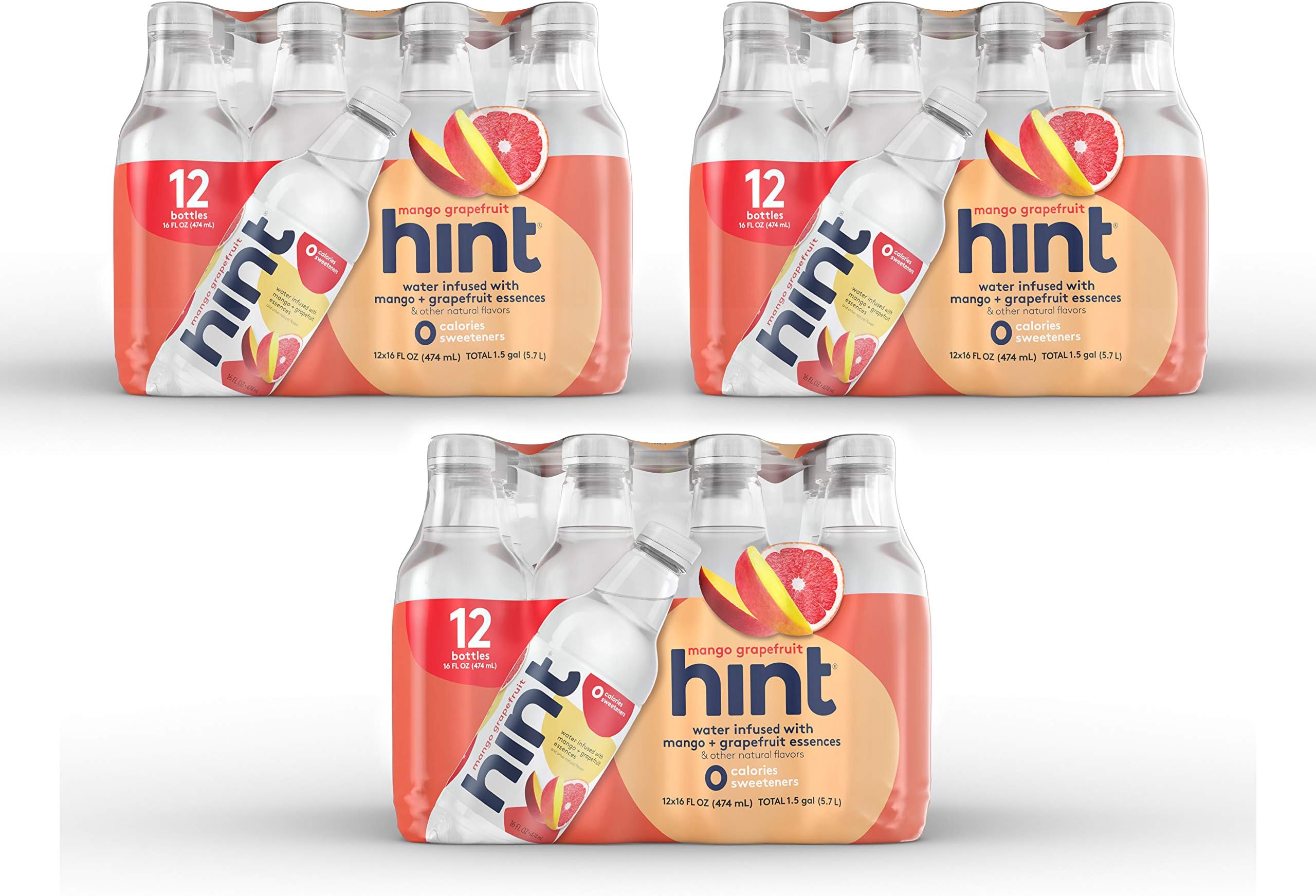 Hint Water Mango-Grapefruit (Pack of 36) 16 Ounce Bottles Pure Water Infused with Mango Grapefruit Zero Sugar Zero Calories Zero Sweeteners Zero Preservatives Zero Artificial Flavors