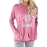 Dresswel Be Kind Sweatshirts for Women Long Sleeve Graphic Shirts Crewneck Pullover Tops Casual Loose Fall Outfits Clothes