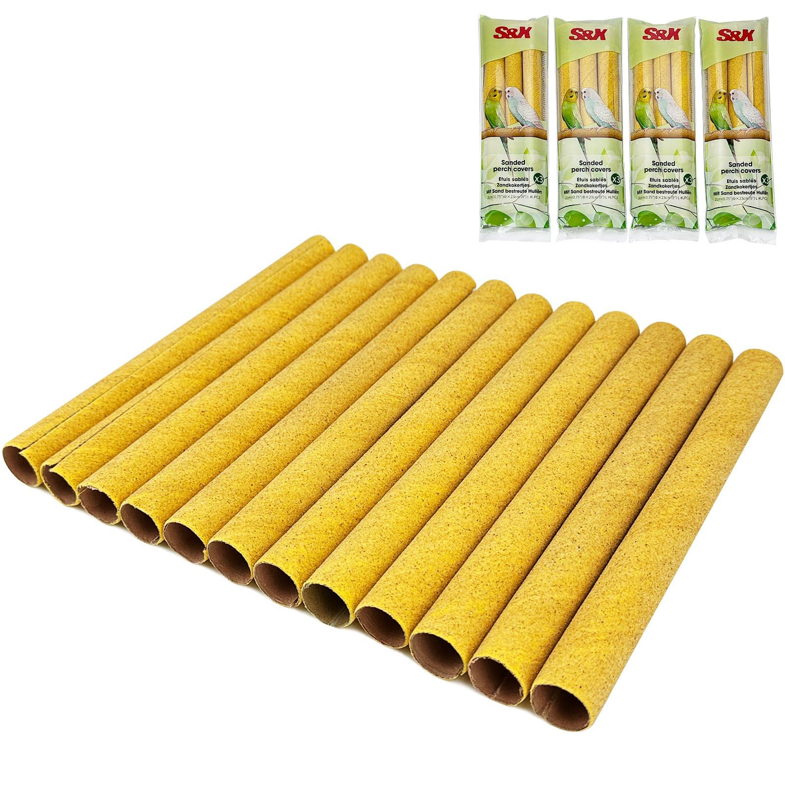 S&X Large Bird Perch Covers for Bird Cages, 12-Pack Sand Perch Covers Sandpaper for Budgies, Canaries, Parakeets, Lovebirds and Other Small Birds
