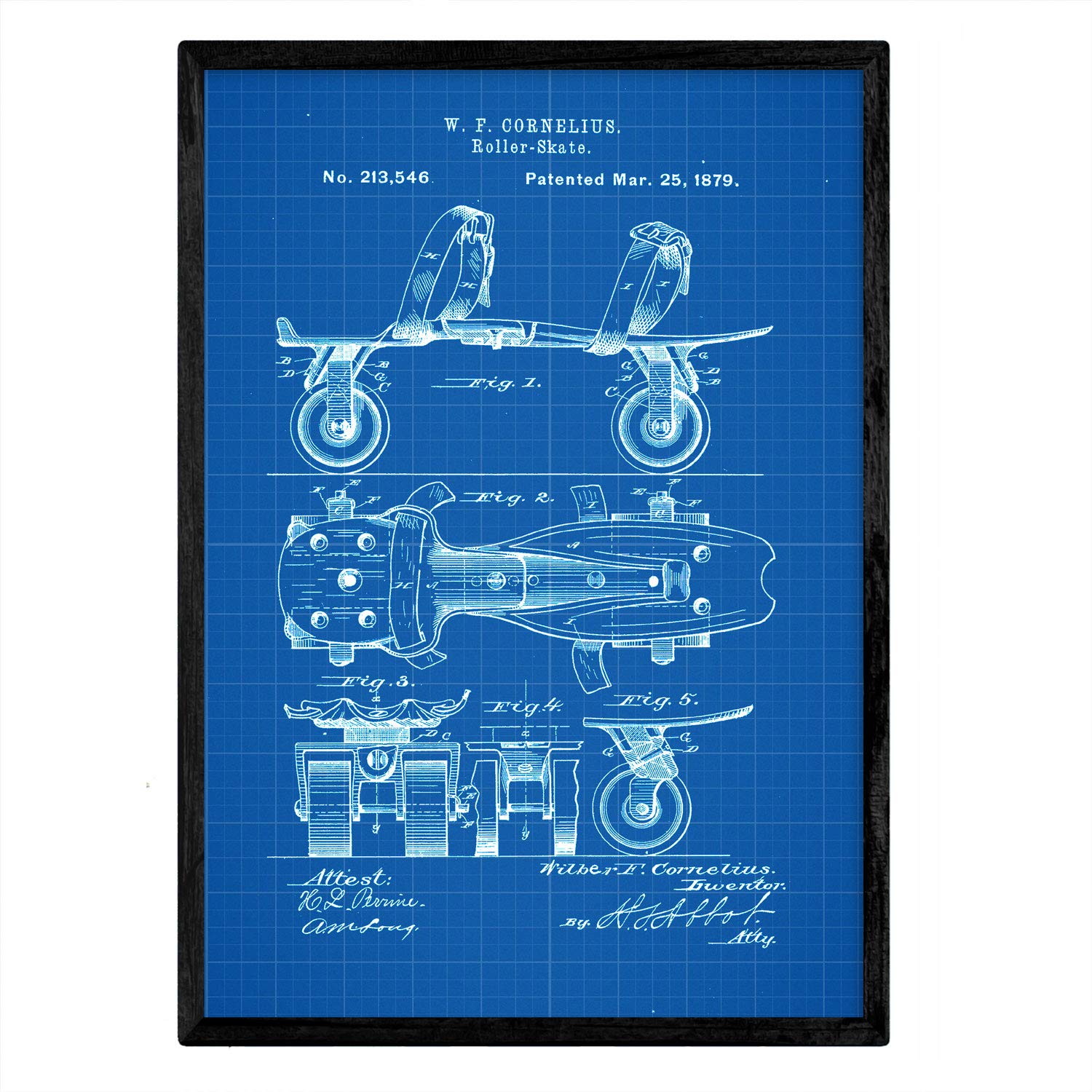 Nacnic Poster patent Patin. Sheet with old design patent A3 size with blue background