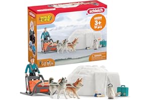 schleich Wild Life - 19 PC Antarctic Expedition Playset with Ranger, Husky Dogs, and Penguin Animal Figurines - Snow Safari Play Set with Dogsled and Igloo - Educational Toys for Kids 3 - 8 | 42558