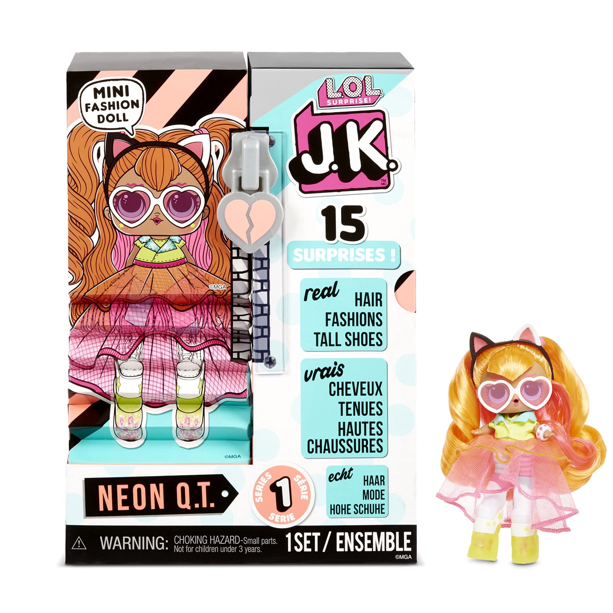 LOL Surprise JK Mini Fashion Doll - 15 Surprises, Clothing & Accessories - Collectible - Neon Q.T.