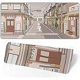 Tokyo Street Anime Kawaii Large Gaming Mousepad XXL Beige Cute Desktop Laptop Keyboard Mouse Mat Desk Pad Big 31.5''x15.7'' with Stitched Edges Non-Slip Rubber Base