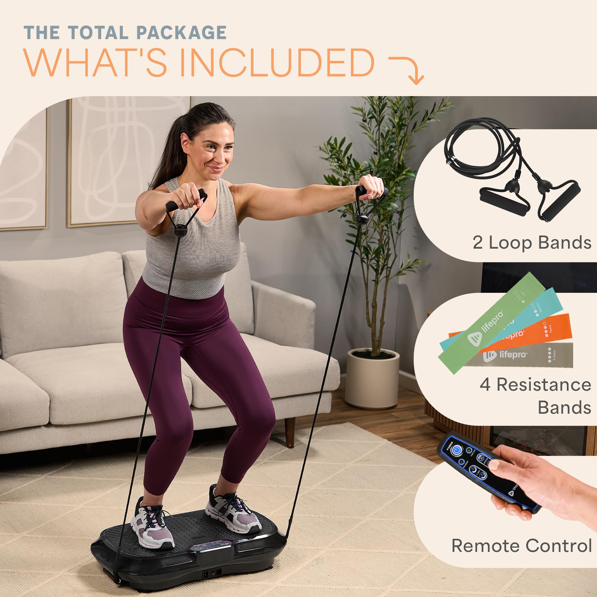 LifePro Waver Vibration Plate Exercise Machine for Lymphatic Drainage, Muscle Activation, Full-Body Workout Vibrating Platform with Loop Bands, Fitness Equipment for Strength Toning & Fat Loss