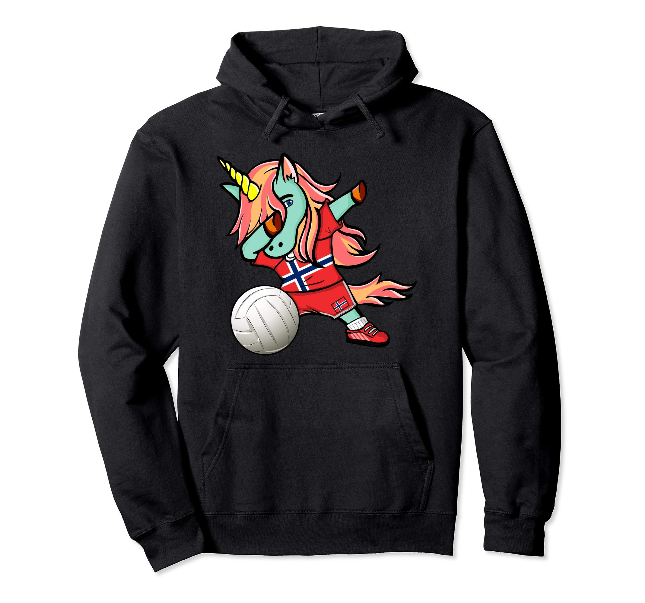 Dabbing Unicorn Norway Volleyball Fans Jersey Norwegian Flag Pullover Hoodie — image 1
