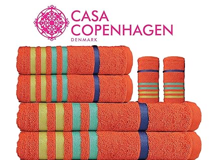 Casa Copenhagen Exotic Premium Egyptian Cotton 6 Pcs Towel Set - Orange (1 King Size Bath Towel (75x150cm), 1 Medium Bath Towel (60x120cm), 2 Hand Towels (40x60cm), 2 Face Towels(30x30cm)