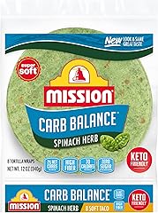 Mission Carb Balance Spinach Herb Tortilla Wraps, 8 Count, Low Carb, Keto, High Fiber, No Sugar