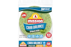 MISSION FOODS Mission Carb Balance Spinach Herb Tortilla Wraps, 8 Count, Low Carb, Keto, High Fiber, No Sugar