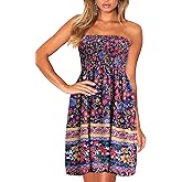 Tube Top Dress Boho Floral Beach Smocked Sundress Strapless Dress for Women Summer