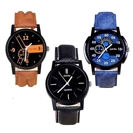 Quartz Movement Analogue Multicolour Dial Mens Watch - 444123(Pack of 3)