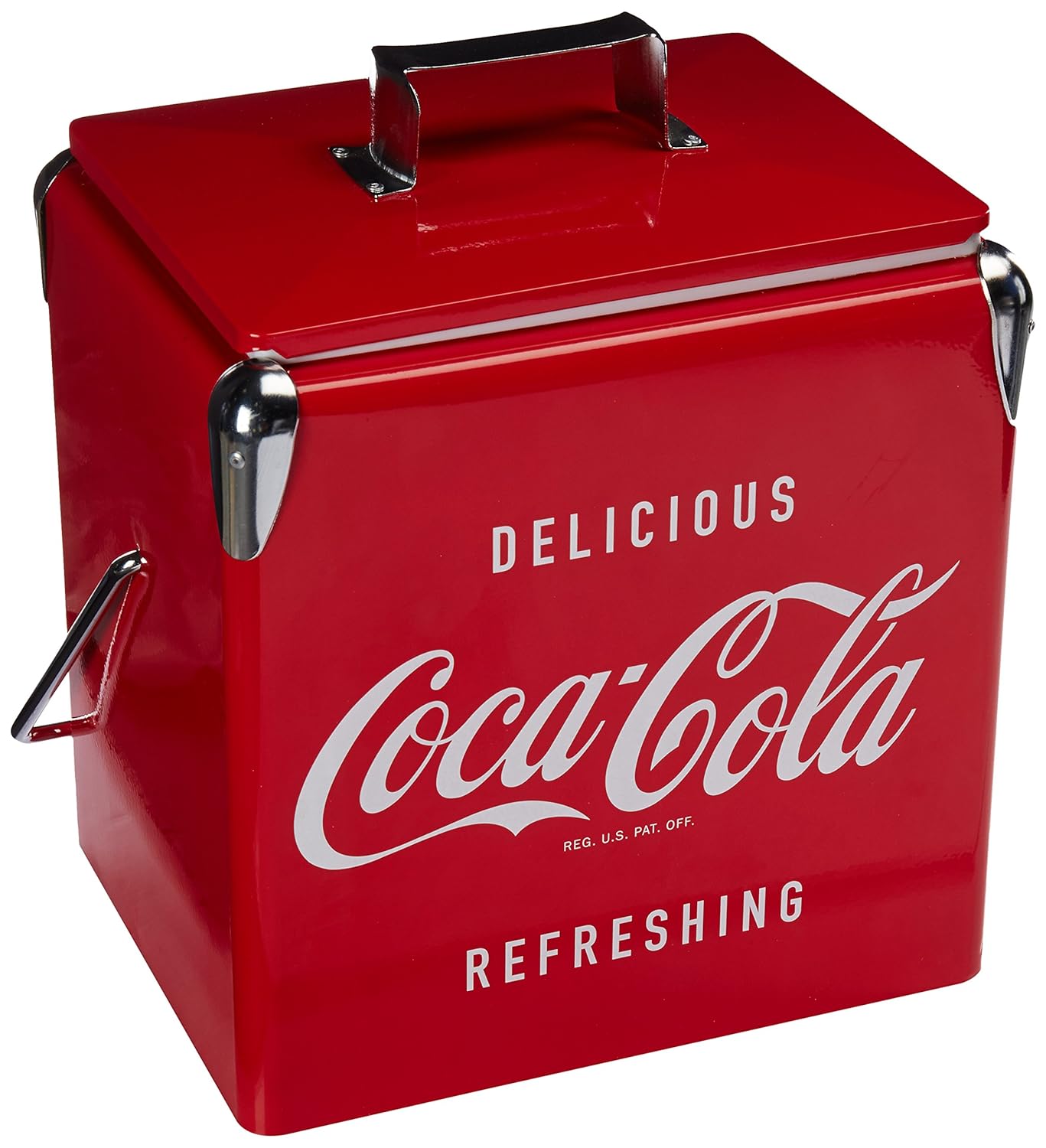 Vintage Beverage Cooler Ice Box Tin Lunch Box 8 Gallon Red Metal Coke