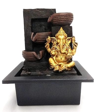 Ethnic Karigari Home Decor Beautiful and Incredible Indoor Table Top Lord Buddha Statue Water Fountain Showpiece for Interior Decore of Entrance with Led Light for Home Decor and Motor Pump Big (28cm)