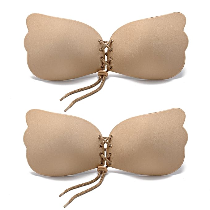 NANABRA 2 Pcs Strapless Demi Push Up Bra with Self-Adhesive Back Evening Dress, Prom Dress, Bridal Dress & Draw Cord