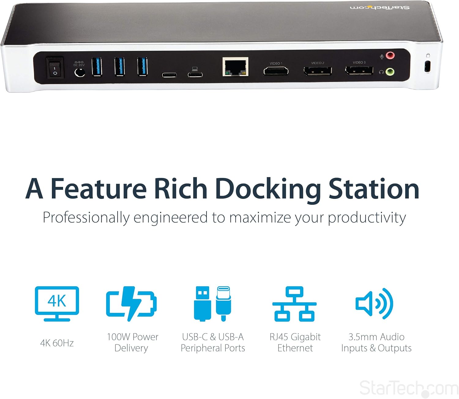 StarTech USB-C Dock - 4K Triple Monitor Laptop Docking Station with Dual DisplayPort & HDMI - 100W Power Delivery - USB-C, 4x USB-A Hub - USB 3.1 Gen 1 Type-C Dock - Windows & MacBook (DK30CH2DEP): Computers & Accessories