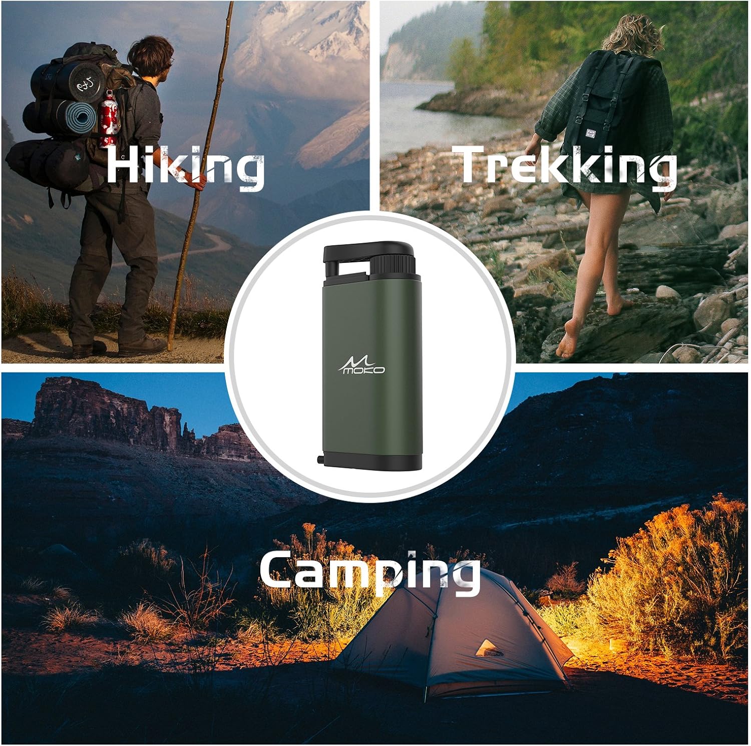 MoKo Portable Water Filter, Emergency Personal Camping Water Purifier, with Internal Carbon and Ultra Filter Assembly, 0.01 Micron Absolute Hollow Fiber Membrane, BPA Free, Matte Finish Army Green : Clothing