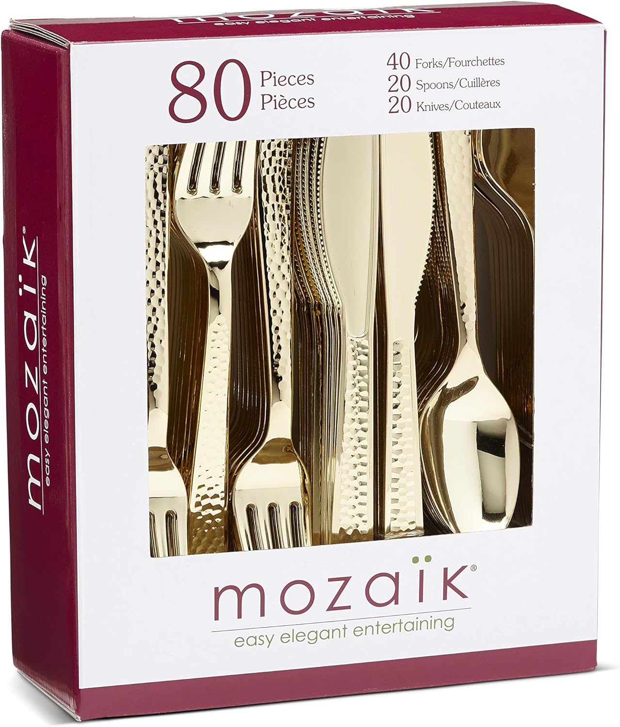 Mozaik Premium Plastic Hammered Assorted Gold Cutlery, 80 Pieces