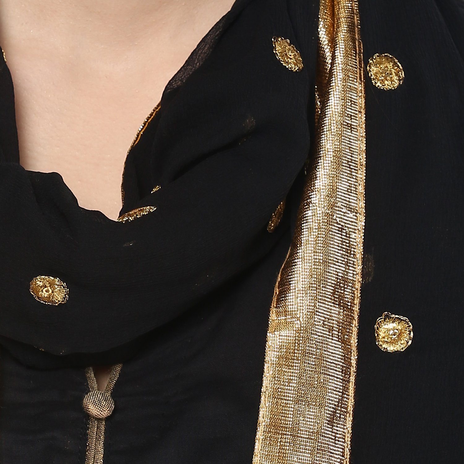 dupatta bazaar women's chiffon gold embroidered black dupatta