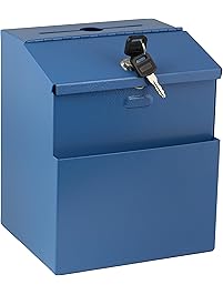 Adir Wall Mountable Steel Suggestion Box with Lock - Donation Box - Collection Box - Ballot Box - Key Drop Box (Blue) with 25 Suggestion Cards
