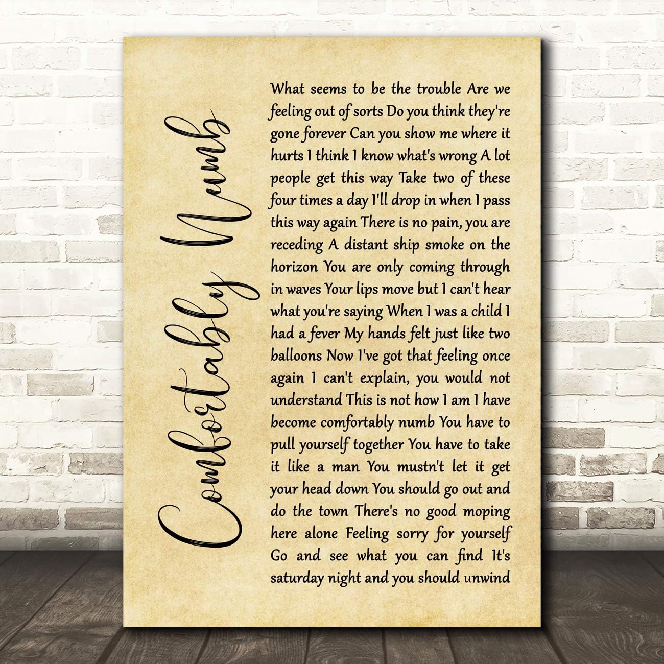 Amazon Com Comfortably Numb Rustic Script Song Lyric Quote Wall